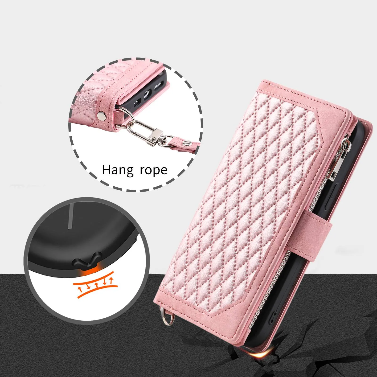 005 Style Phone Cover For iPhone 12 mini 5.4 inch, Wear-resistant Rhombus Texture PU Leather Flip Case Zipper Pocket Wallet Stand Card Holder with Strap