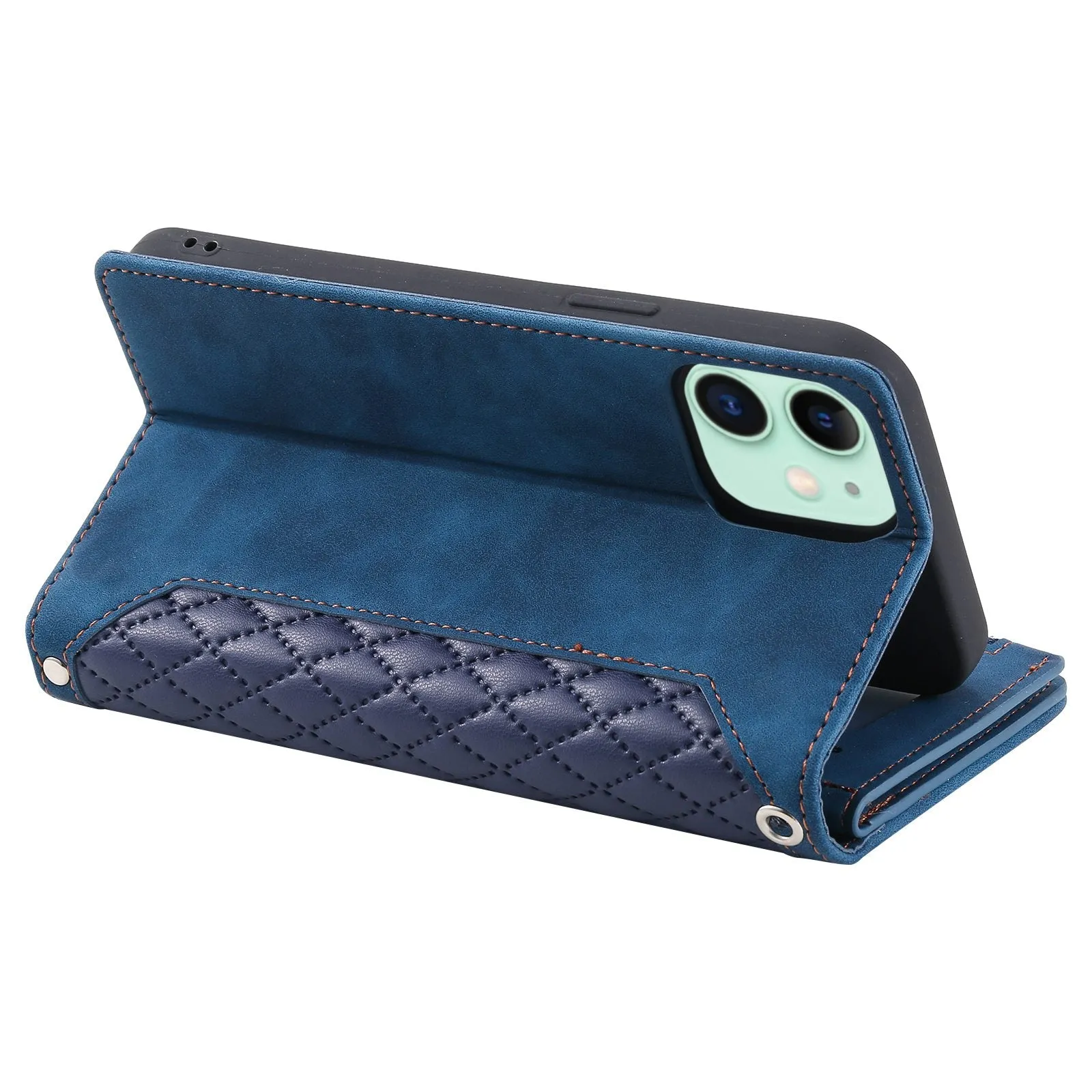 005 Style Phone Cover For iPhone 12 mini 5.4 inch, Wear-resistant Rhombus Texture PU Leather Flip Case Zipper Pocket Wallet Stand Card Holder with Strap