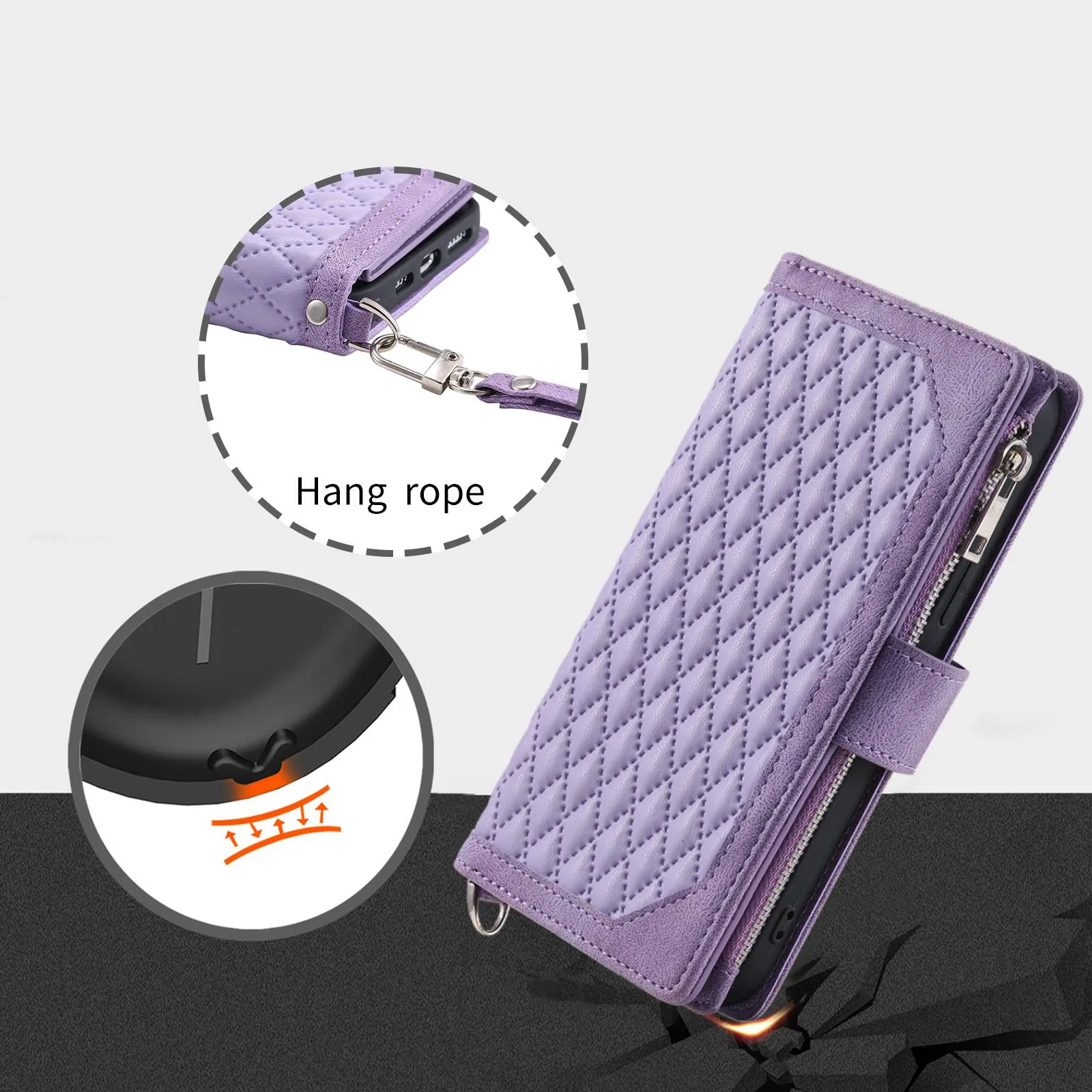 005 Style Phone Cover For iPhone 12 mini 5.4 inch, Wear-resistant Rhombus Texture PU Leather Flip Case Zipper Pocket Wallet Stand Card Holder with Strap