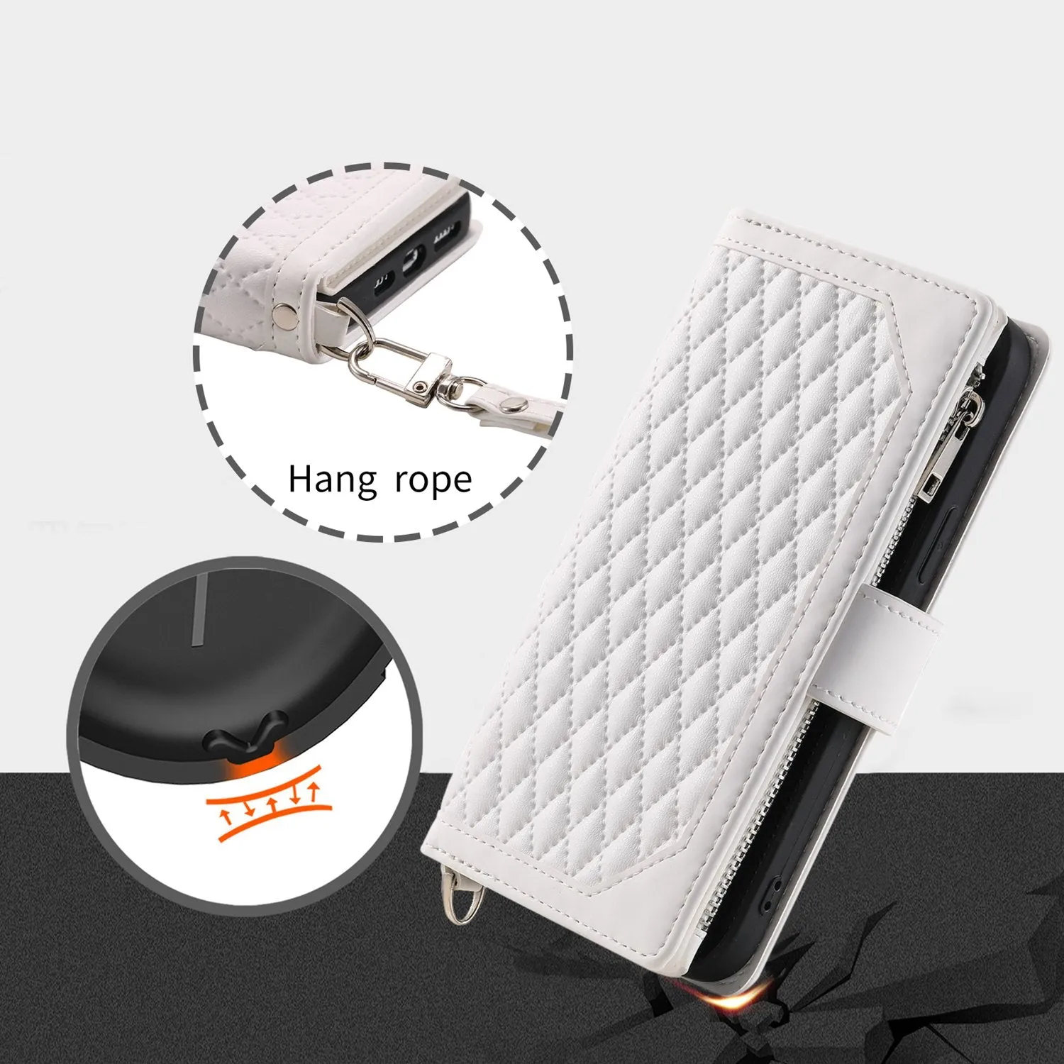 005 Style PU Leather Zipper Pocket Case for iPhone 12 mini 5.4 inch, Stand Rhombus Texture Anti-drop Phone Wallet Cover with Wrist Strap