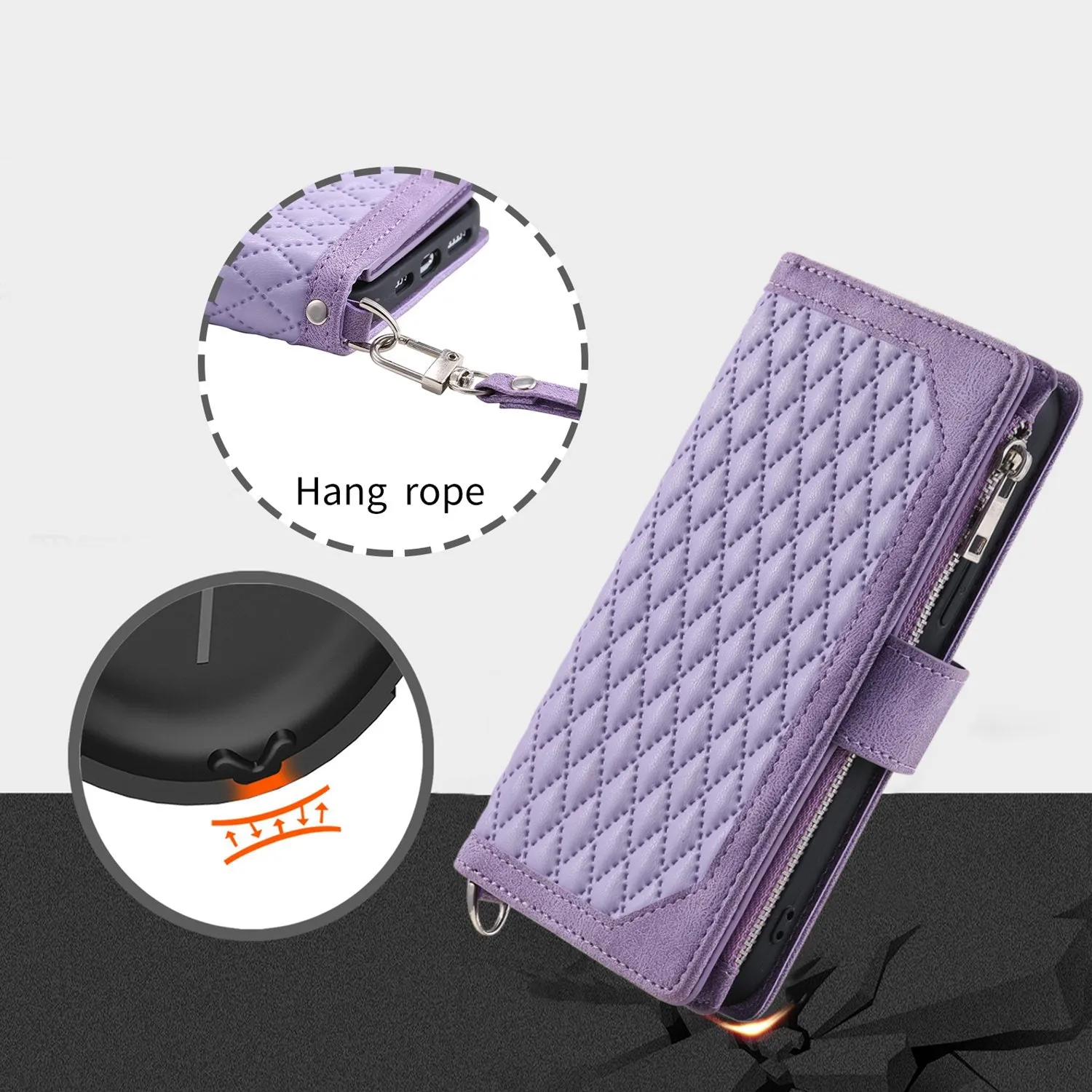 005 Style PU Leather Zipper Pocket Case for iPhone 12 mini 5.4 inch, Stand Rhombus Texture Anti-drop Phone Wallet Cover with Wrist Strap