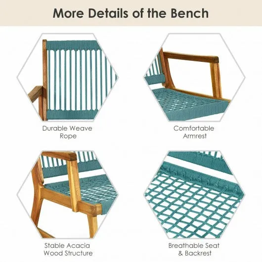 2-Person Patio Acacia Wood Yard Bench-Turquoise