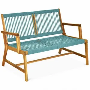 2-Person Patio Acacia Wood Yard Bench-Turquoise