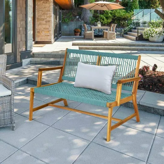 2-Person Patio Acacia Wood Yard Bench-Turquoise