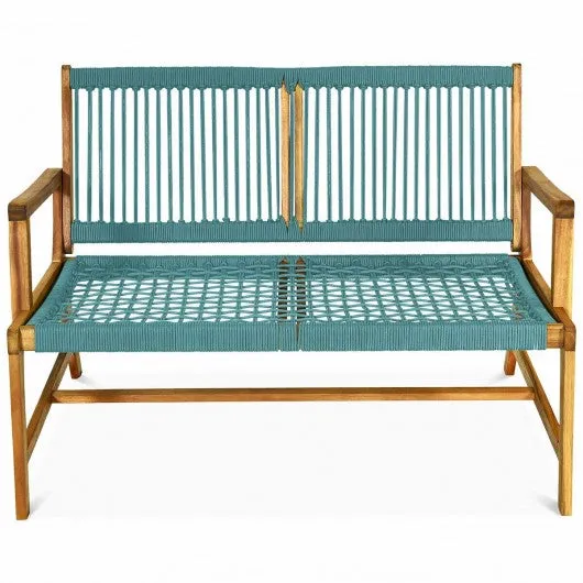 2-Person Patio Acacia Wood Yard Bench-Turquoise