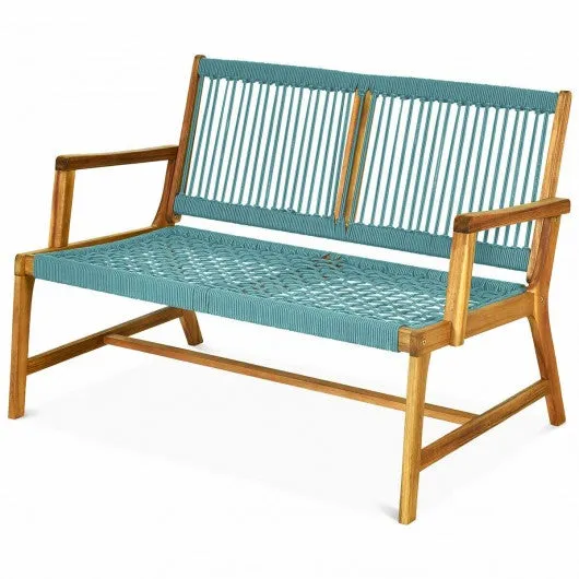 2-Person Patio Acacia Wood Yard Bench-Turquoise