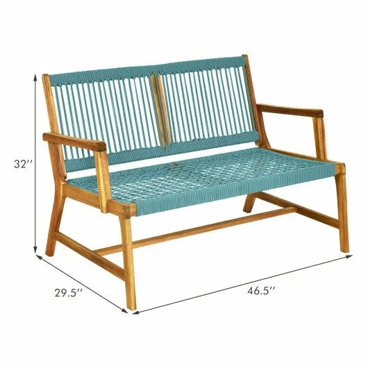 2-Person Patio Acacia Wood Yard Bench-Turquoise