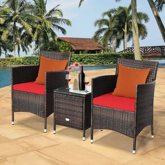 3 pcs Outdoor Rattan Wicker Furniture Set-Red