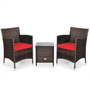 3 pcs Outdoor Rattan Wicker Furniture Set-Red