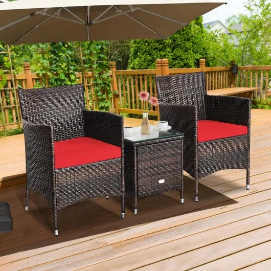 3 pcs Outdoor Rattan Wicker Furniture Set-Red