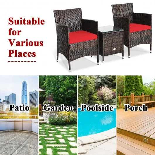 3 pcs Outdoor Rattan Wicker Furniture Set-Red