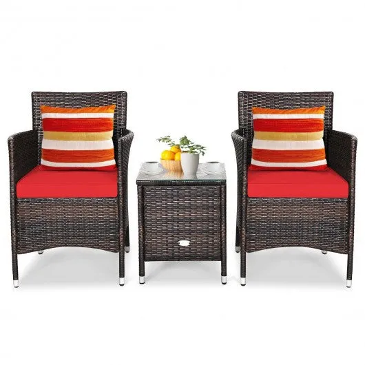 3 pcs Outdoor Rattan Wicker Furniture Set-Red