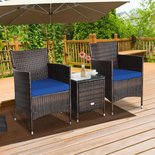 3 Pcs Patio Furniture Set Outdoor Wicker Rattan Set-Navy