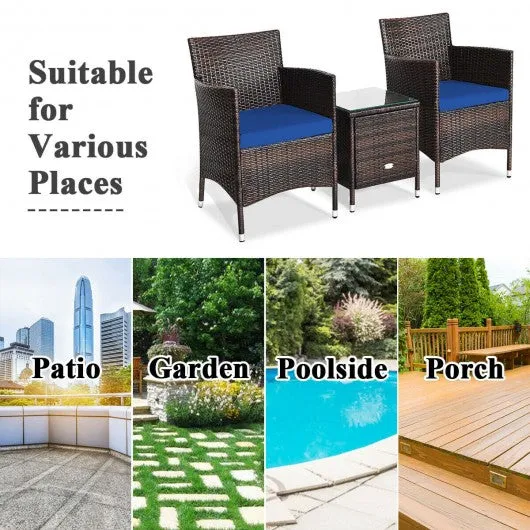 3 Pcs Patio Furniture Set Outdoor Wicker Rattan Set-Navy