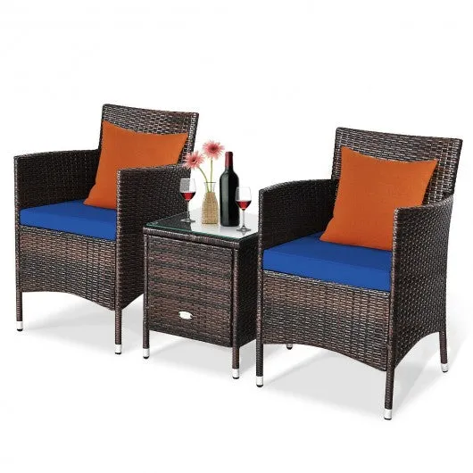 3 Pcs Patio Furniture Set Outdoor Wicker Rattan Set-Navy