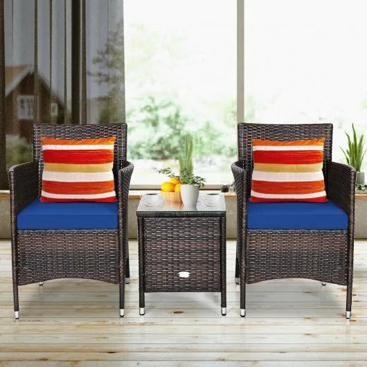 3 Pcs Patio Furniture Set Outdoor Wicker Rattan Set-Navy