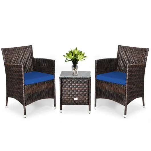 3 Pcs Patio Furniture Set Outdoor Wicker Rattan Set-Navy