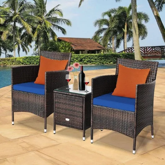 3 Pcs Patio Furniture Set Outdoor Wicker Rattan Set-Navy