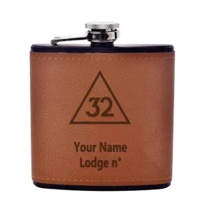 32nd Degree Scottish Rite Flask - Leather & Stainless Steel