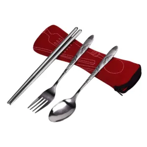 3pcs/1set Stainless Steel Spoon Chopsticks Fork Cutlery Set Portable