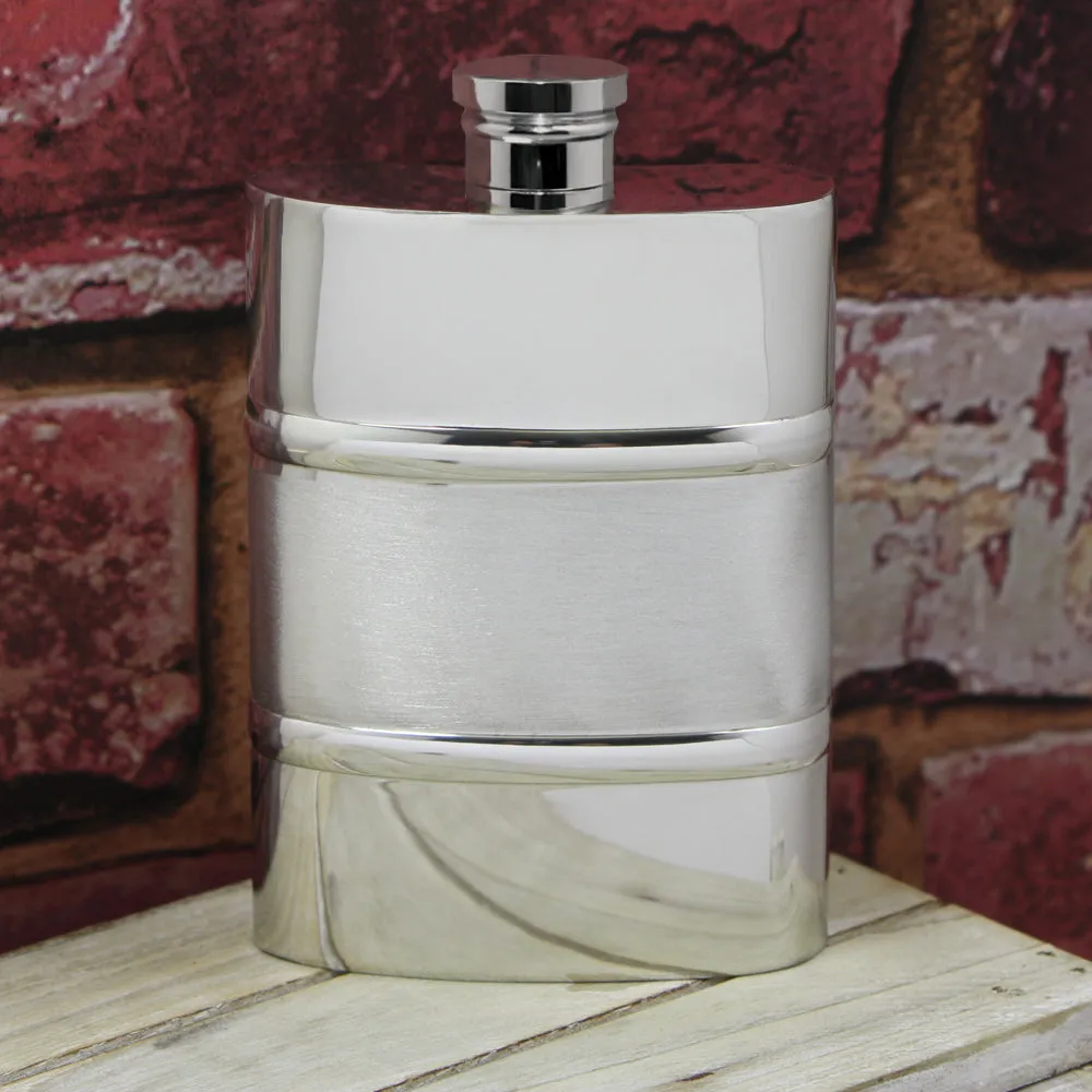 4oz Pewter Hip Flask With Satin Centre Band