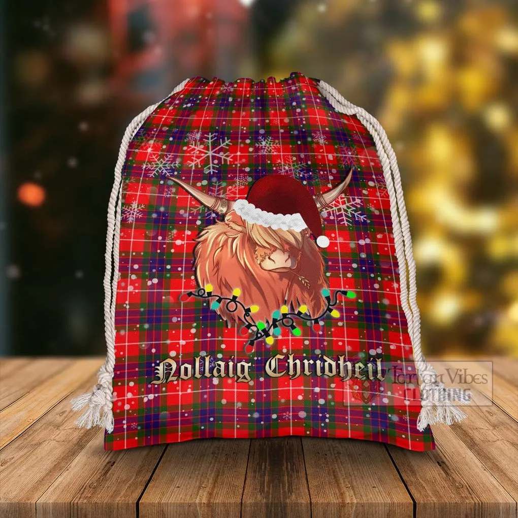 Abernethy Tartan Christmas Santa's Bag with Highland Cow