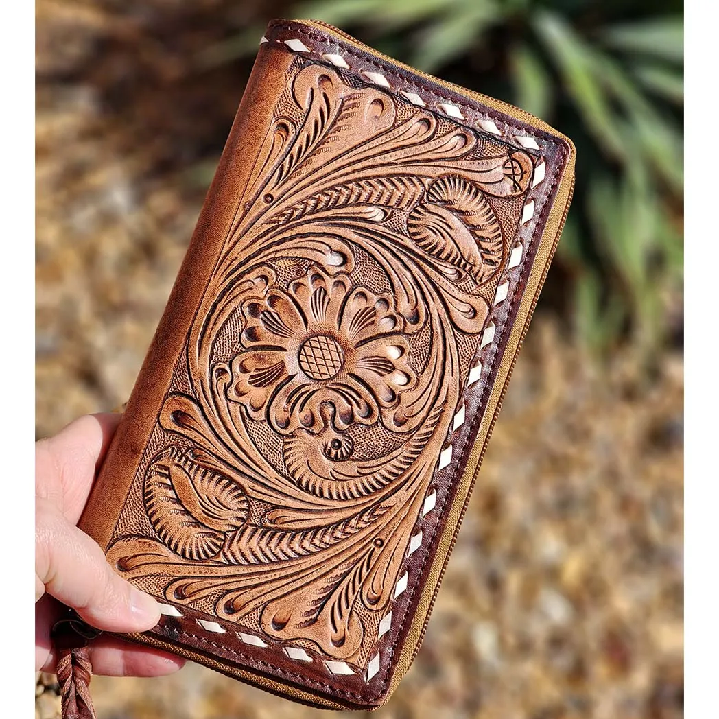 American Darling Tooled Leather & Buck Stitch Wallet