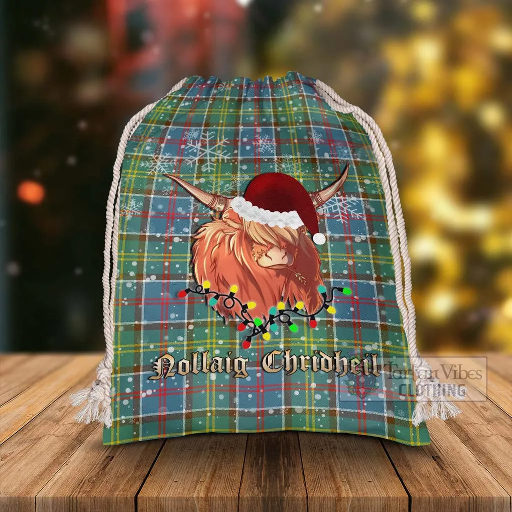 Ayrshire District Tartan Christmas Santa's Bag with Highland Cow