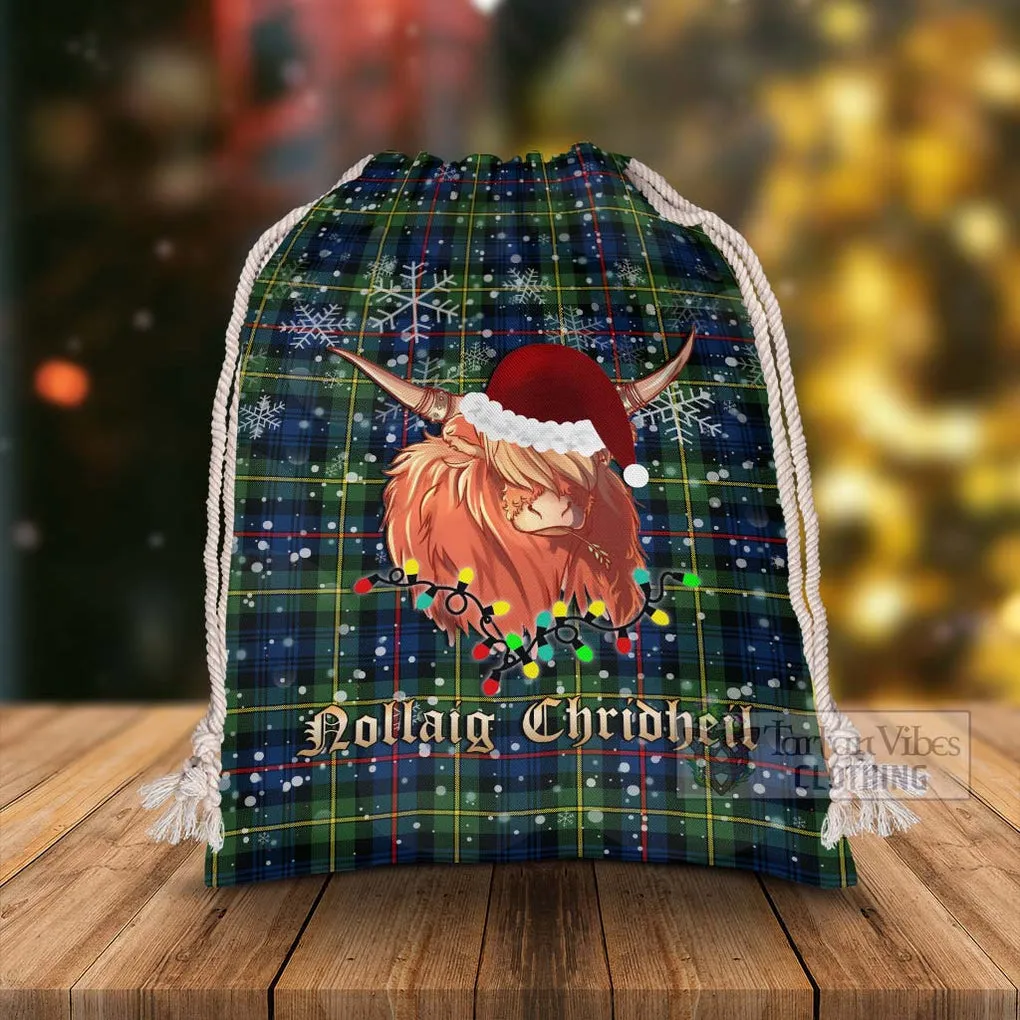 Baillie (Bailey) Tartan Christmas Santa's Bag with Highland Cow