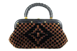 Black and brown woven velvet frame bag