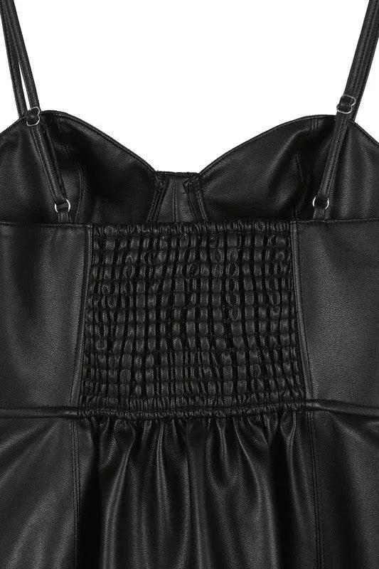 Black Vegan Leather Bustier Mini Dress