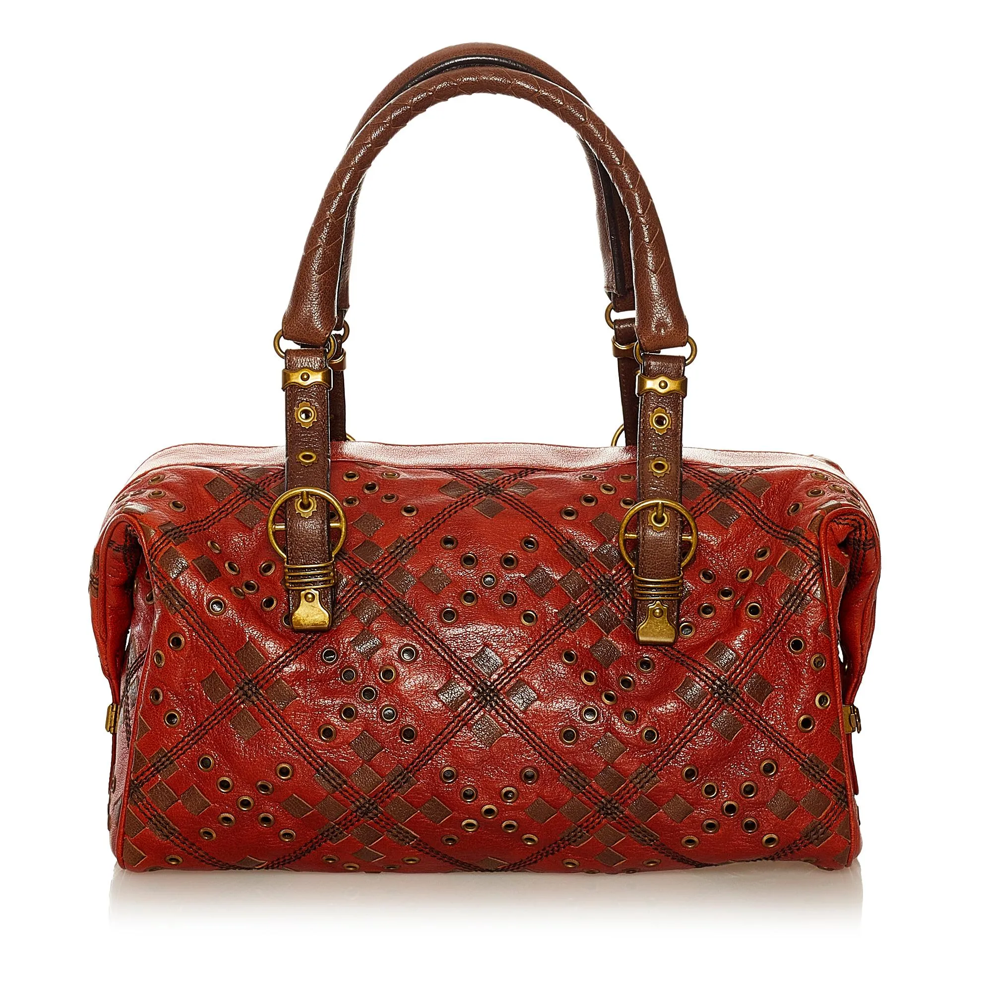 Bottega Veneta Intrecciato Grommet Leather Boston Bag (SHG-EVr6JH)