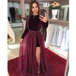 burgundy prom dresses 2021 velvet beaded elegant prom gown with removable skirt 2022