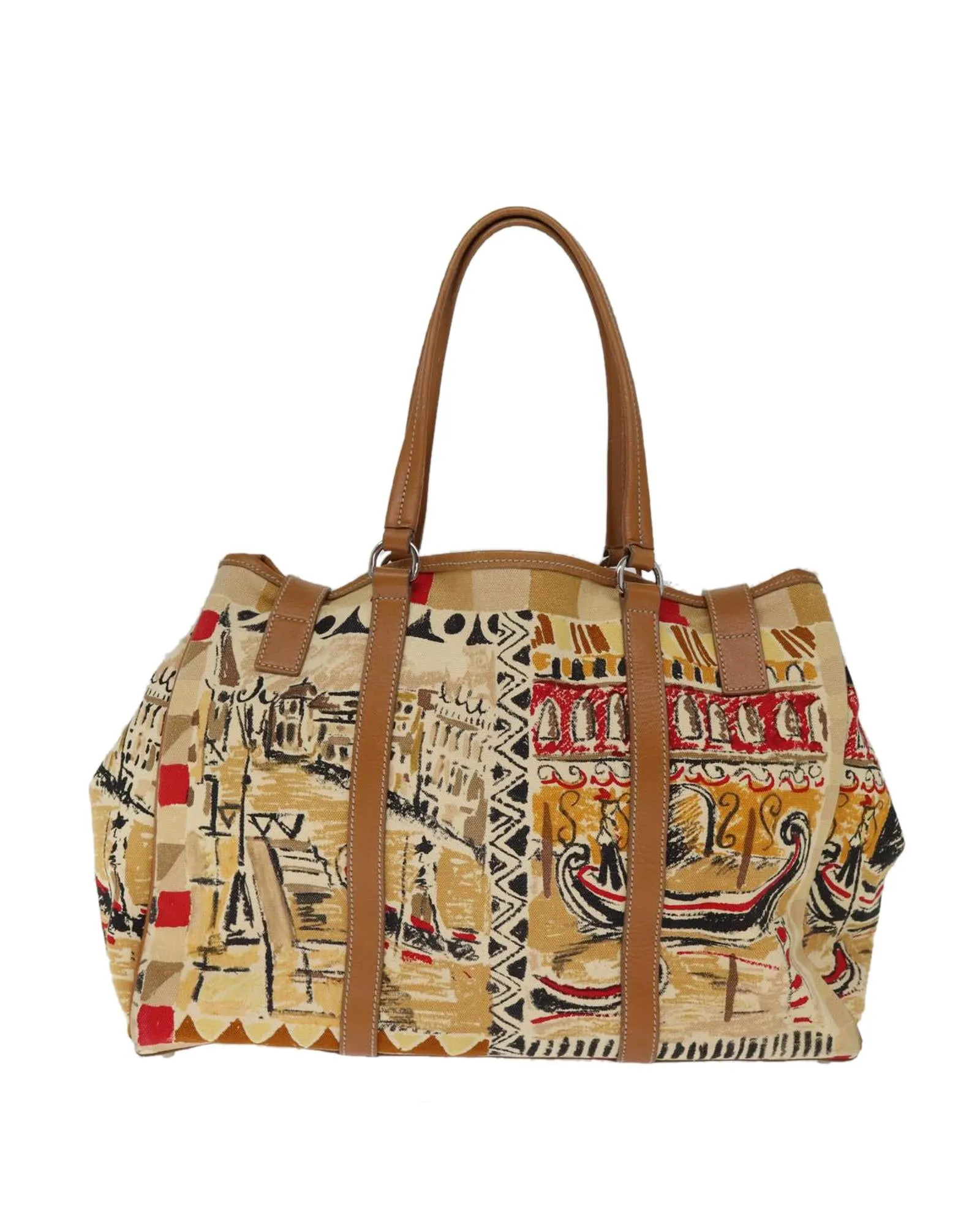 Canvas Beige Hand Bag with Pouch Accessory