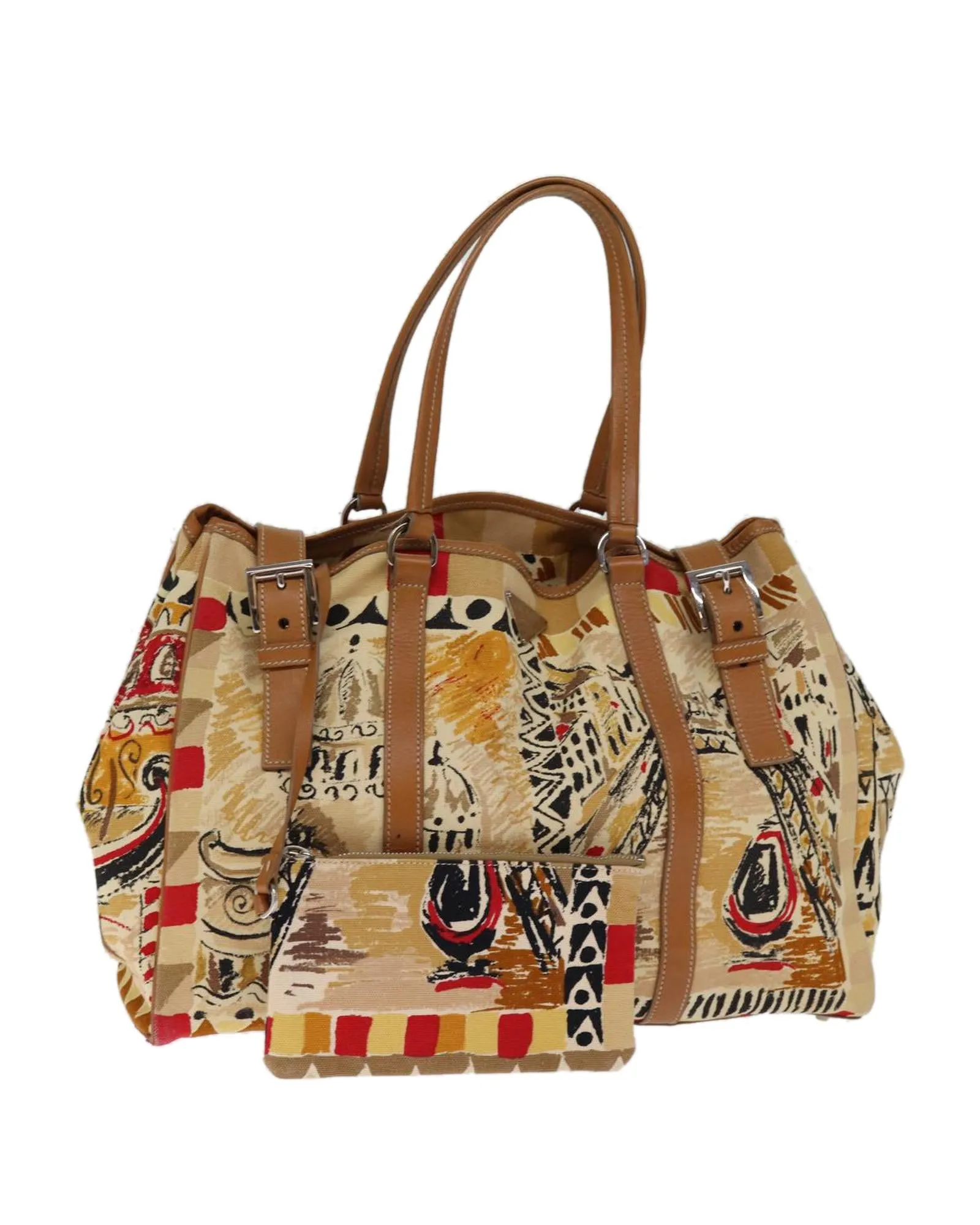 Canvas Beige Hand Bag with Pouch Accessory