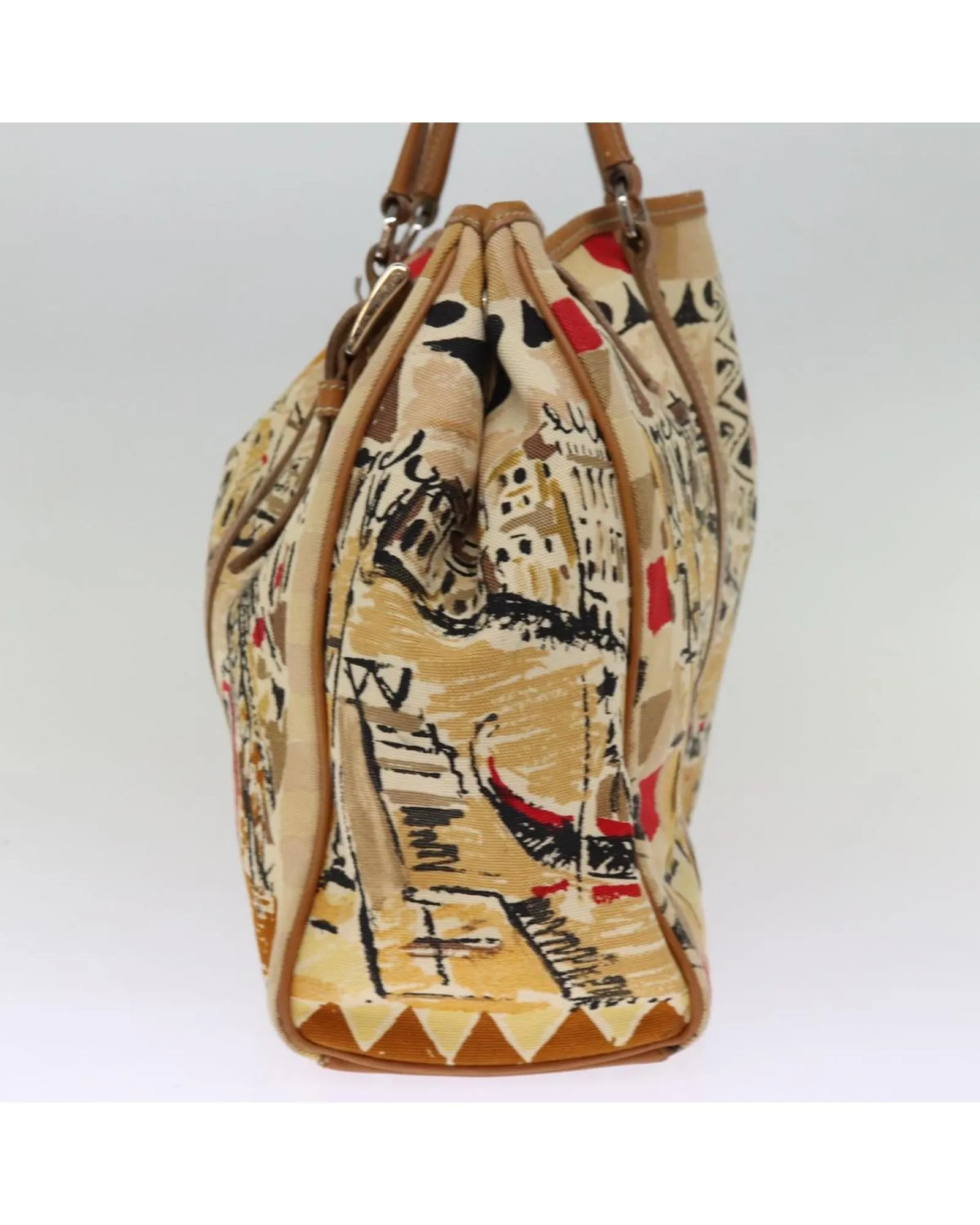 Canvas Beige Hand Bag with Pouch Accessory