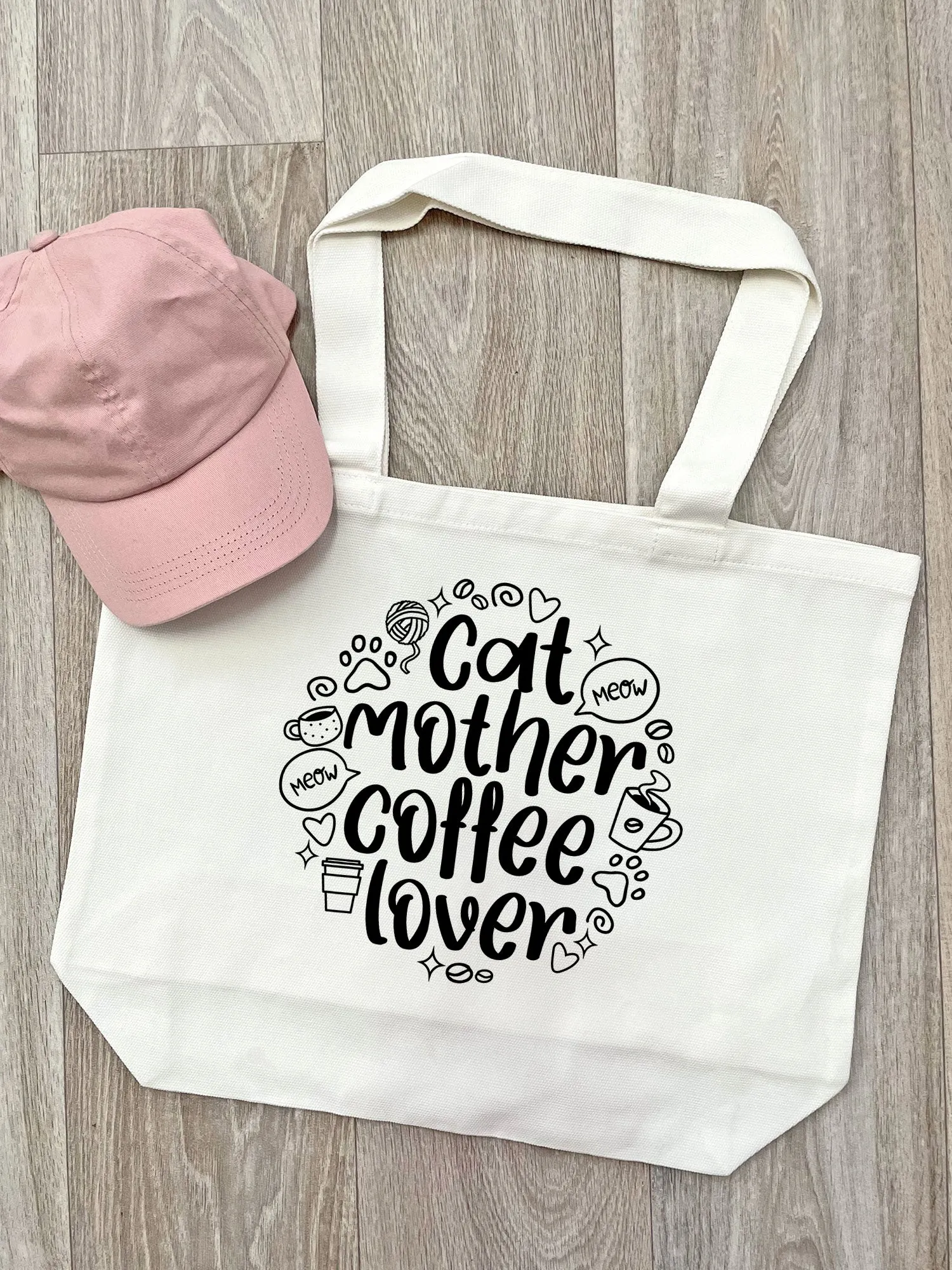 Cat Mother Coffee Lover Cotton Canvas Shoulder Tote Bag