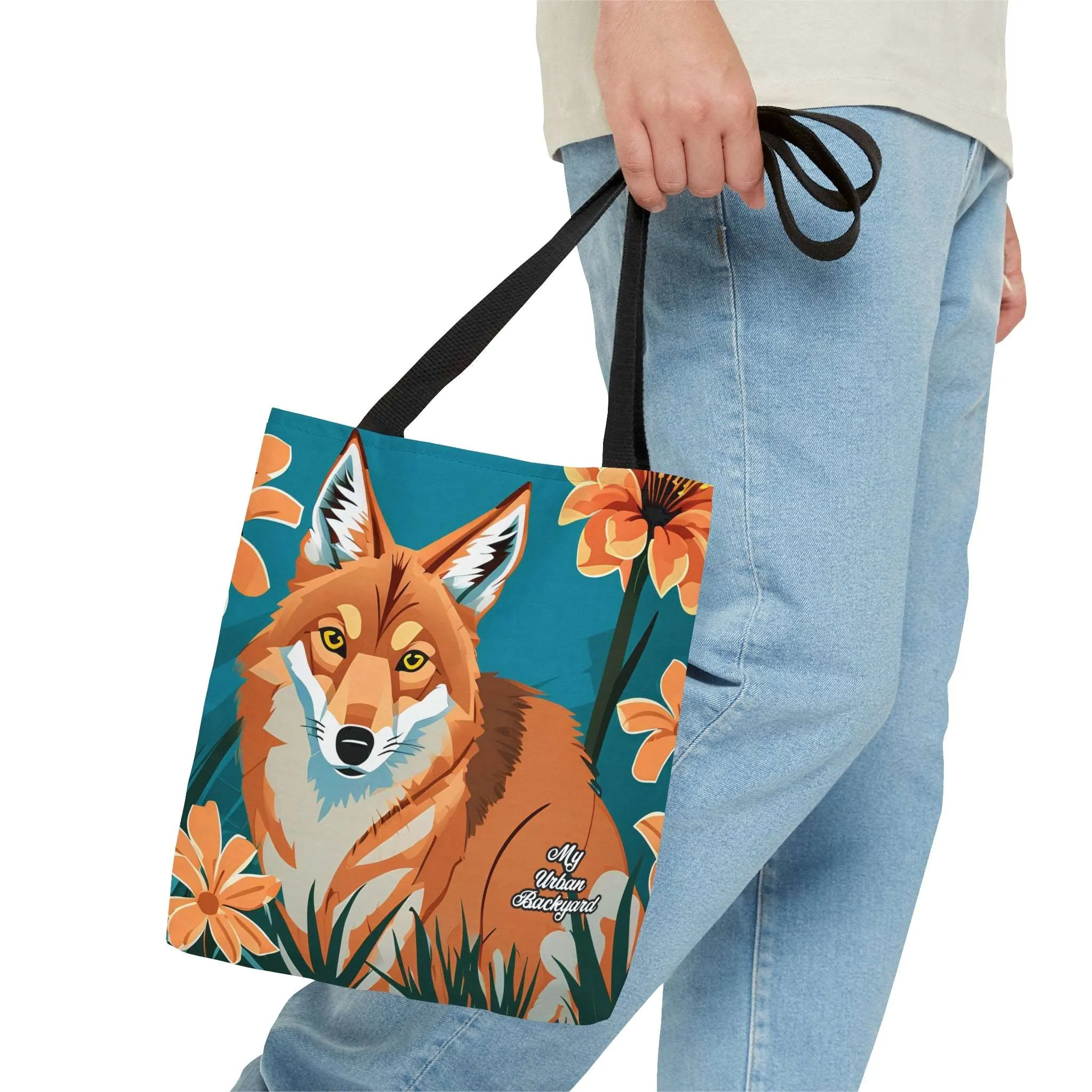 Coyote with Flowers, Tote Bag for Everyday Use - Durable and Functional