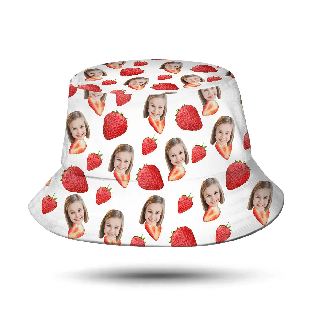 Custom Bucket Hat Personalised Face Strawberry Bucket Hat Summer Wide Brim Fisherman Hat Gifts