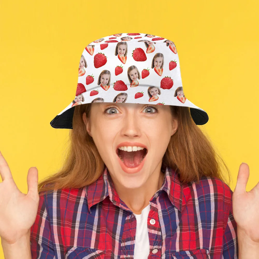 Custom Bucket Hat Personalised Face Strawberry Bucket Hat Summer Wide Brim Fisherman Hat Gifts