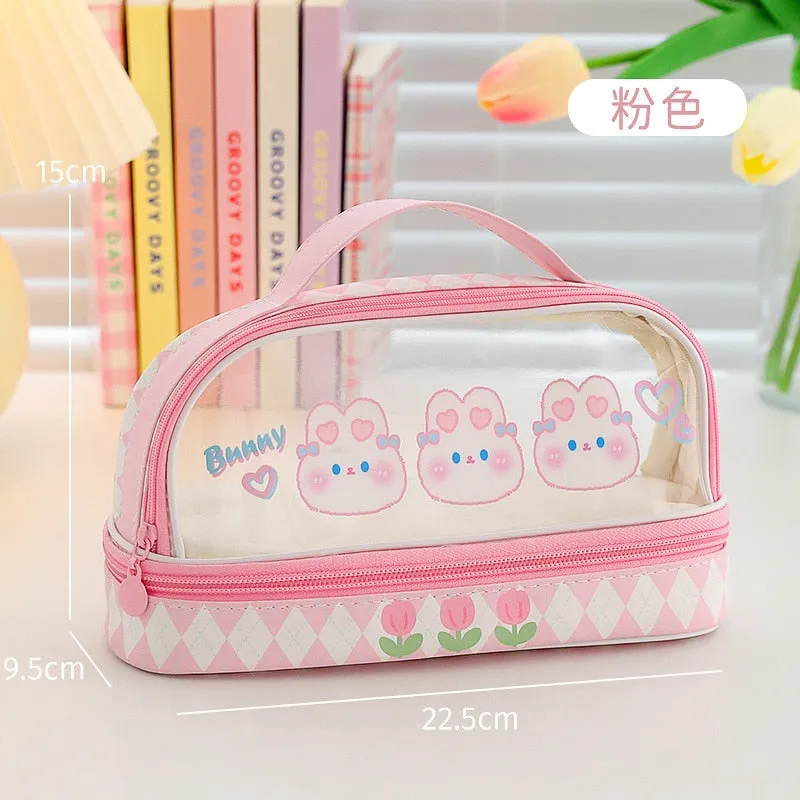 Double-Layer Transparent Pencil Bag