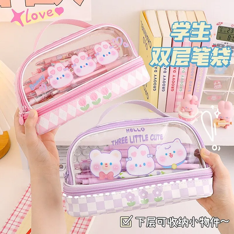 Double-Layer Transparent Pencil Bag