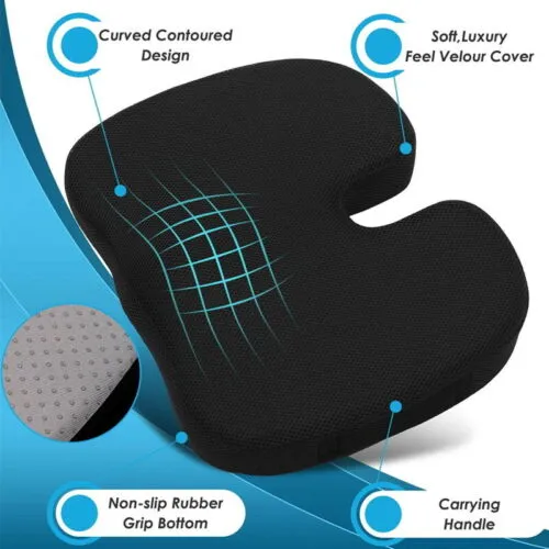 Ergonomic Memory Foam Coccyx Seat Cushion for Back Pain Relief