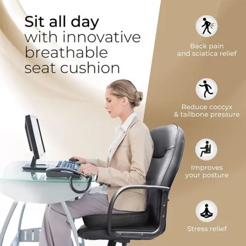 Ergonomic Memory Foam Coccyx Seat Cushion for Back Pain Relief