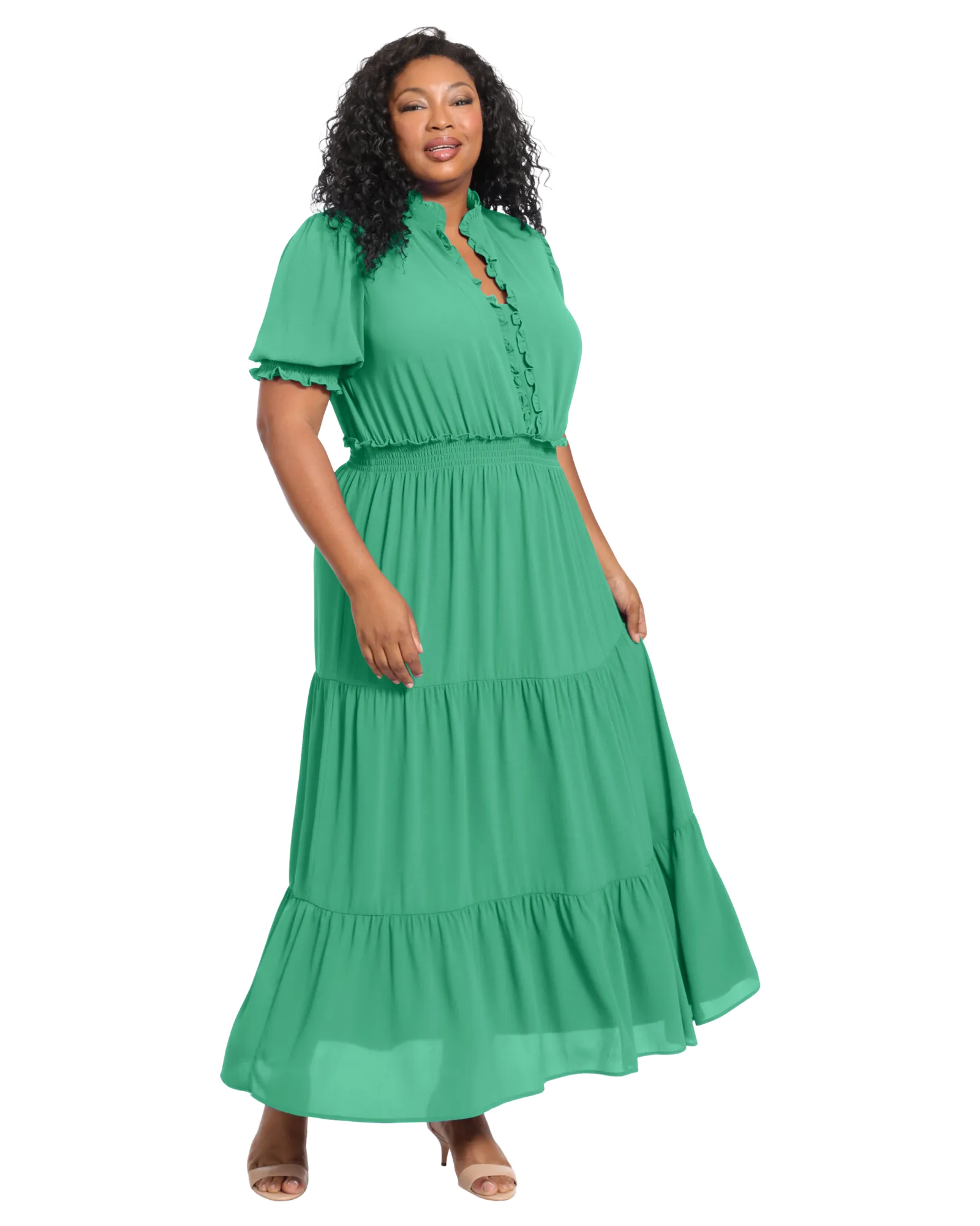 Eva Ruffle Sleeve Maxi Dress | Kelly Green