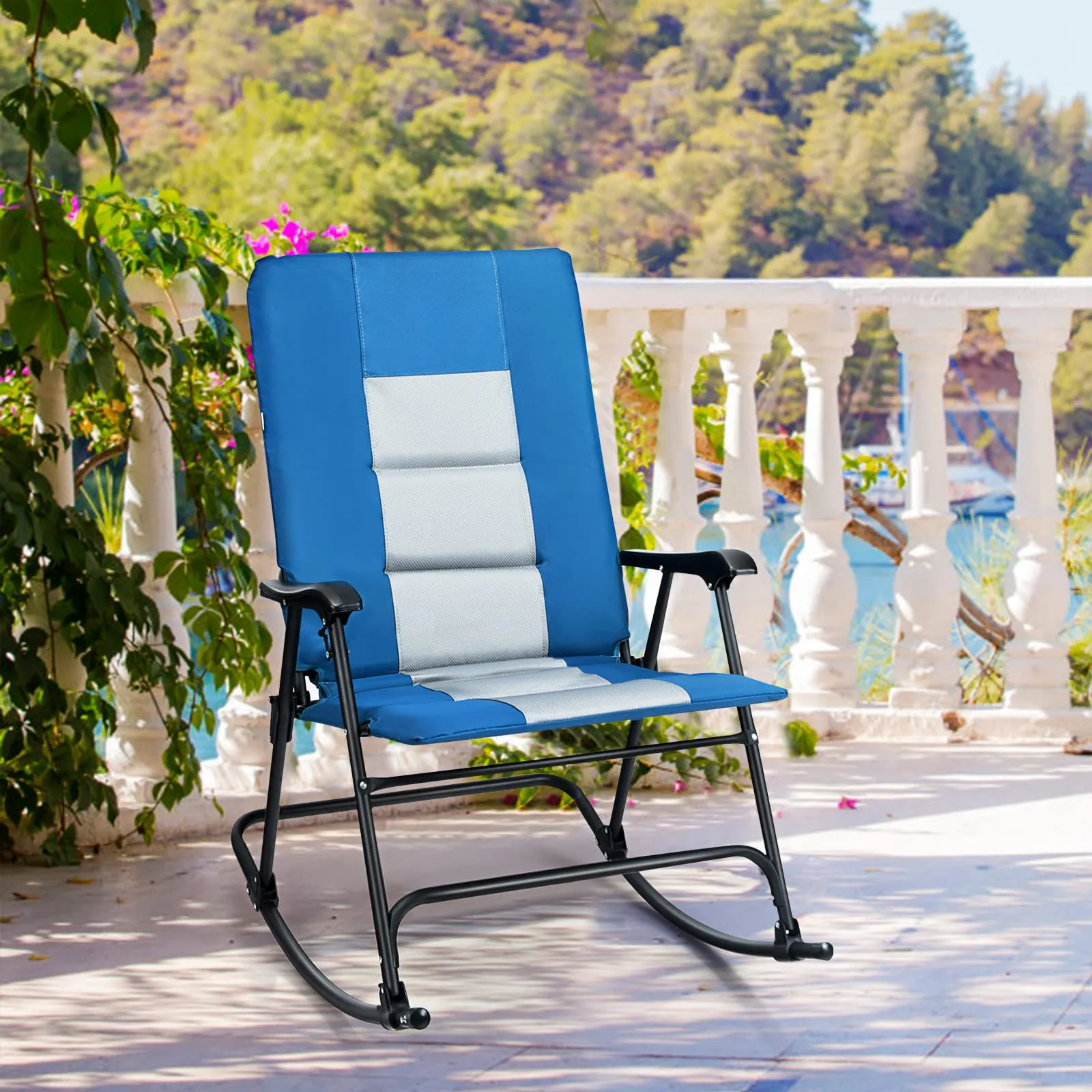 Folding Rocking Chair, Rocking Chair with Padded Seat High Back & Armrest, Support 350 lbs