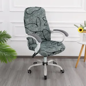 HOKIPO 140gsm Stretchable Office Chair Cover, Intense Grey Abstract Floral - Medium / Large