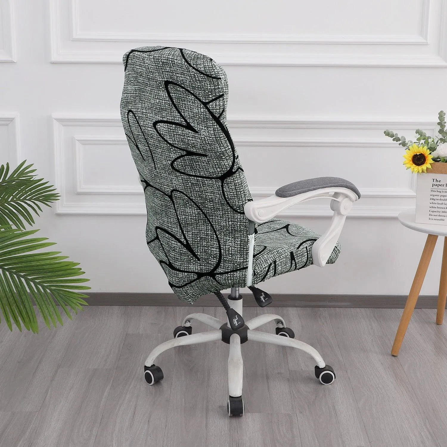 HOKIPO 140gsm Stretchable Office Chair Cover, Intense Grey Abstract Floral - Medium / Large