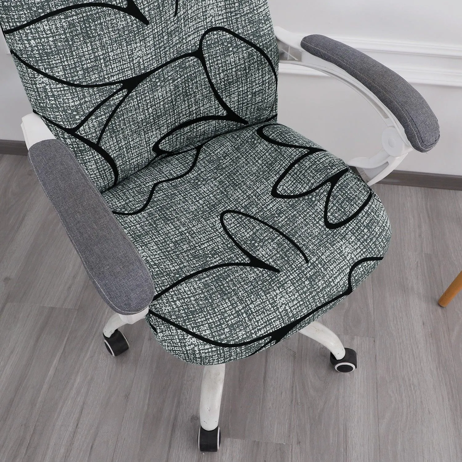 HOKIPO 140gsm Stretchable Office Chair Cover, Intense Grey Abstract Floral - Medium / Large