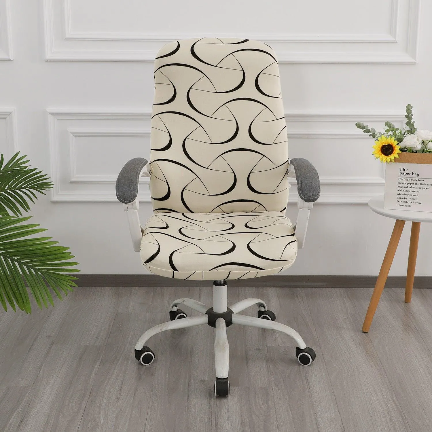 HOKIPO 140gsm Stretchable Office Chair Cover, Natural Beige Abstract Art - Medium / Large